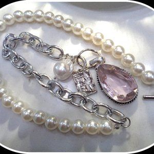 stunning hand craftes pear shape kunzite pearl ladies necklace